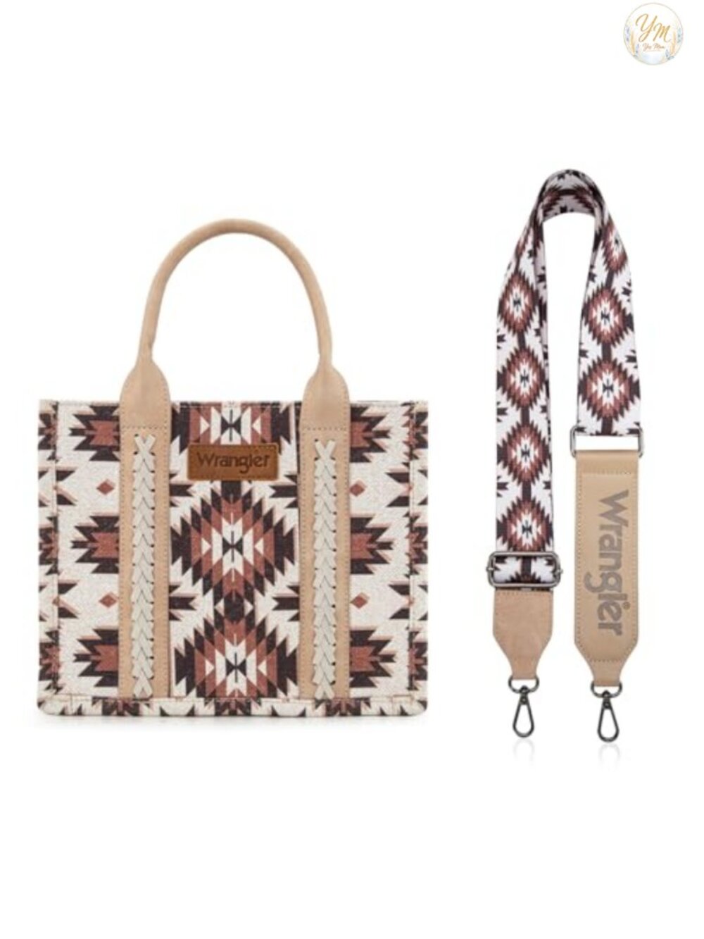 Boho Aztec Western Tote Bag Canvas Cotton Leather Handles Satchel Purse